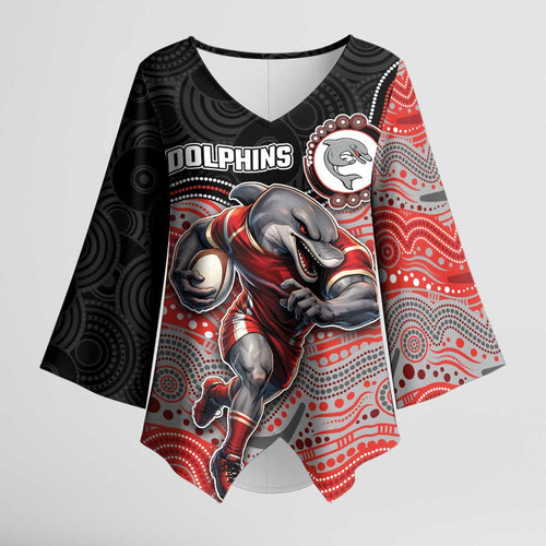 Custom Dolphins Kimono Sleeve Blouse Fish Mascot With Aboriginal Indigenous