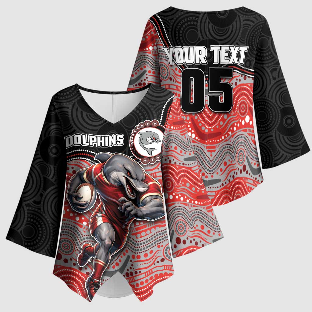 Custom Dolphins Kimono Sleeve Blouse Fish Mascot With Aboriginal Indigenous