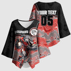 Custom Dolphins Kimono Sleeve Blouse Fish Mascot With Aboriginal Indigenous