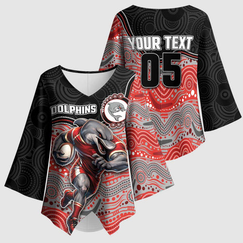 Custom Dolphins Kimono Sleeve Blouse Fish Mascot With Aboriginal Indigenous