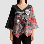 Custom Dolphins Kimono Sleeve Blouse Fish Mascot With Aboriginal Indigenous