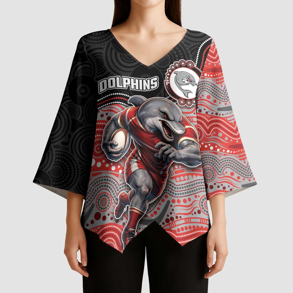 Custom Dolphins Kimono Sleeve Blouse Fish Mascot With Aboriginal Indigenous