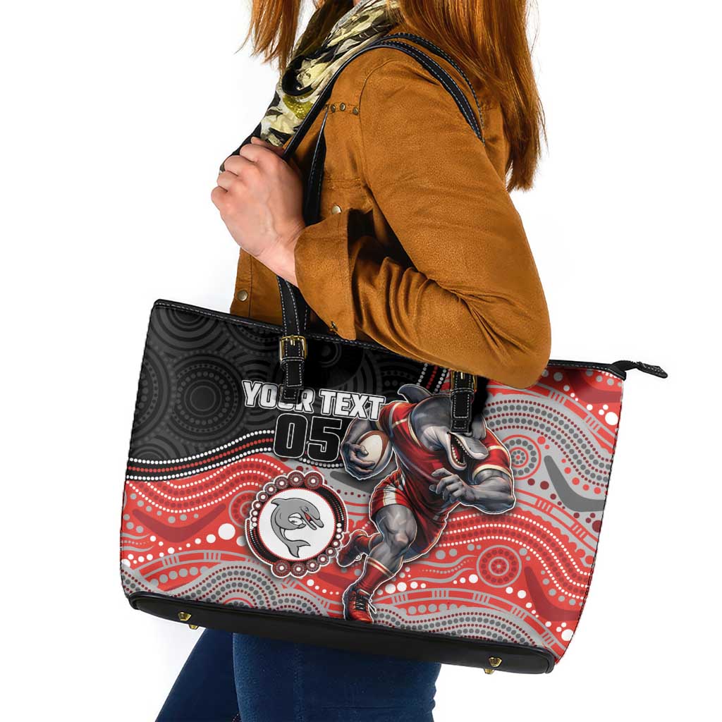 Custom Dolphins Leather Tote Bag Fish Mascot With Aboriginal Indigenous