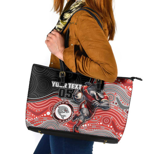 Custom Dolphins Leather Tote Bag Fish Mascot With Aboriginal Indigenous