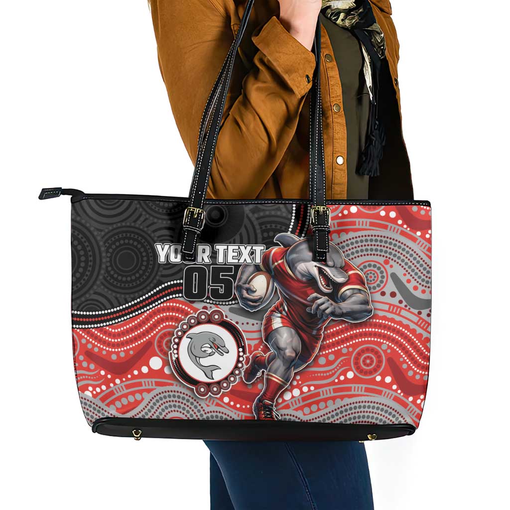 Custom Dolphins Leather Tote Bag Fish Mascot With Aboriginal Indigenous