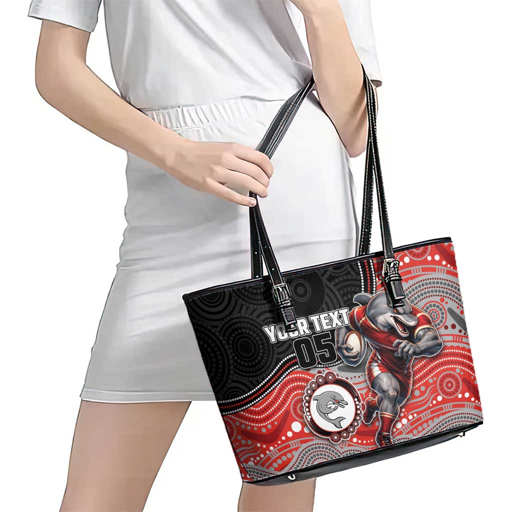 Custom Dolphins Leather Tote Bag Fish Mascot With Aboriginal Indigenous