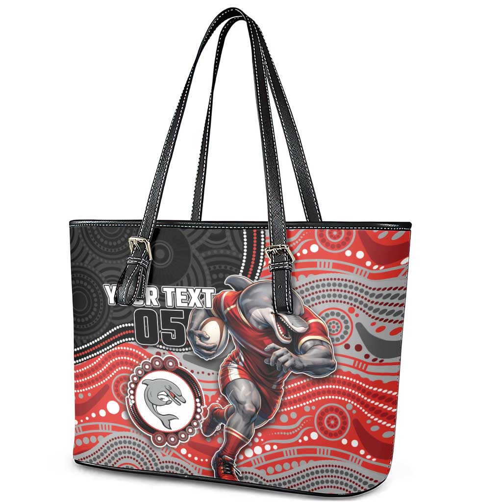 Custom Dolphins Leather Tote Bag Fish Mascot With Aboriginal Indigenous