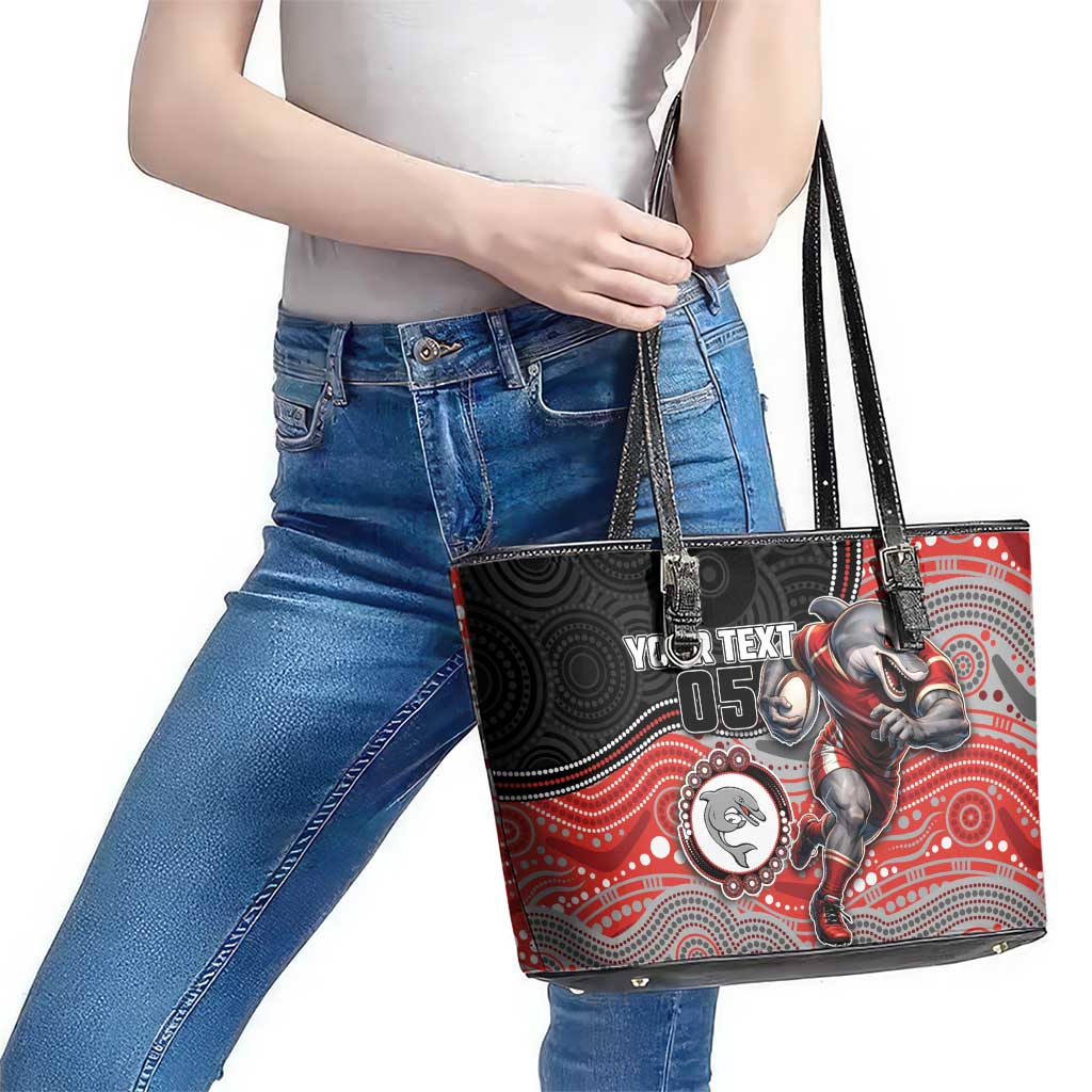 Custom Dolphins Leather Tote Bag Fish Mascot With Aboriginal Indigenous