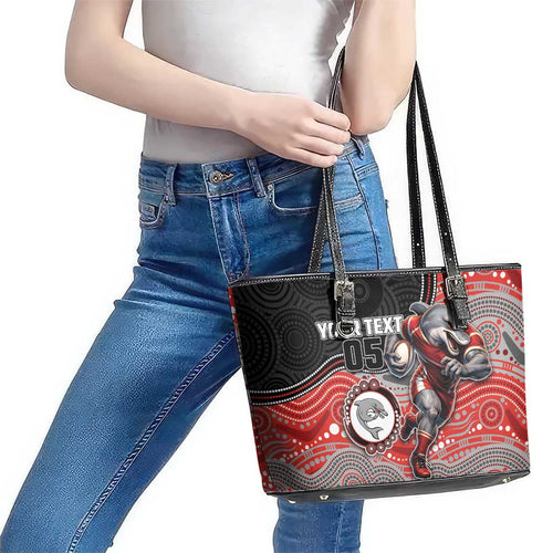 Custom Dolphins Leather Tote Bag Fish Mascot With Aboriginal Indigenous