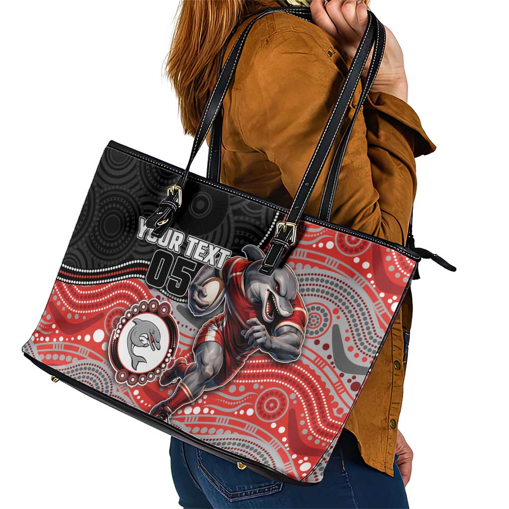 Custom Dolphins Leather Tote Bag Fish Mascot With Aboriginal Indigenous