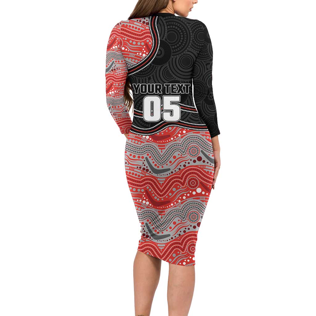 Custom Dolphins Long Sleeve Bodycon Dress Fish Mascot With Aboriginal Indigenous