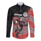 Custom Dolphins Long Sleeve Button Shirt Fish Mascot With Aboriginal Indigenous