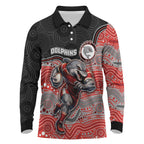 Custom Dolphins Long Sleeve Polo Shirt Fish Mascot With Aboriginal Indigenous
