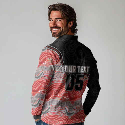 Custom Dolphins Long Sleeve Polo Shirt Fish Mascot With Aboriginal Indigenous