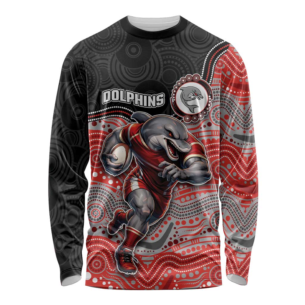 Custom Dolphins Long Sleeve Shirt Fish Mascot With Aboriginal Indigenous