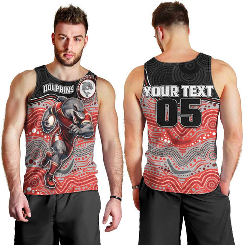 Custom Dolphins Men Tank Top Fish Mascot With Aboriginal Indigenous