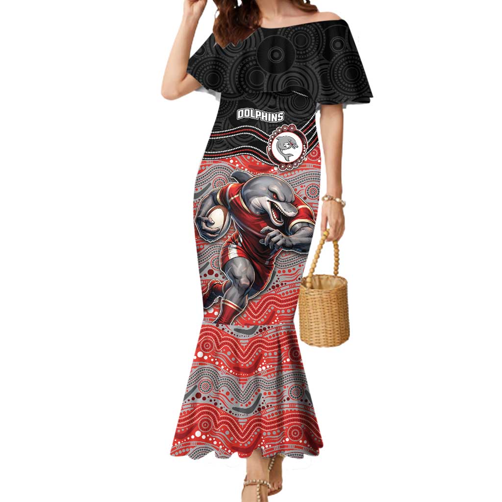 Custom Dolphins Mermaid Dress Fish Mascot With Aboriginal Indigenous