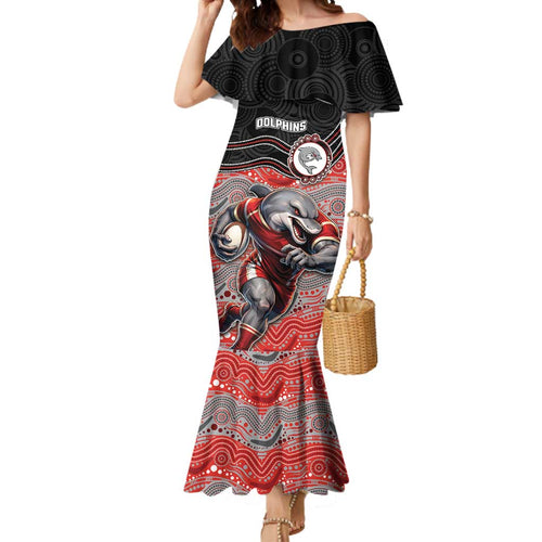 Custom Dolphins Mermaid Dress Fish Mascot With Aboriginal Indigenous