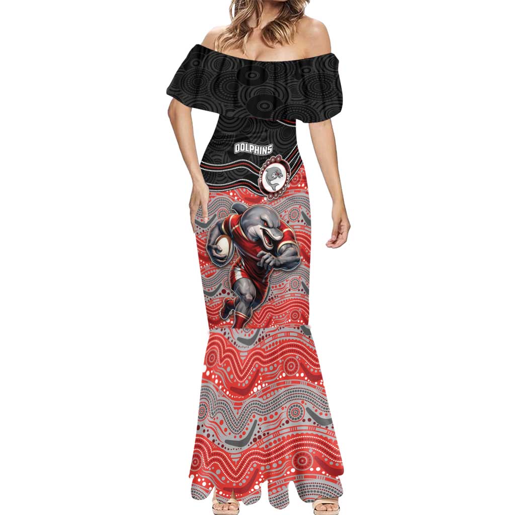 Custom Dolphins Mermaid Dress Fish Mascot With Aboriginal Indigenous