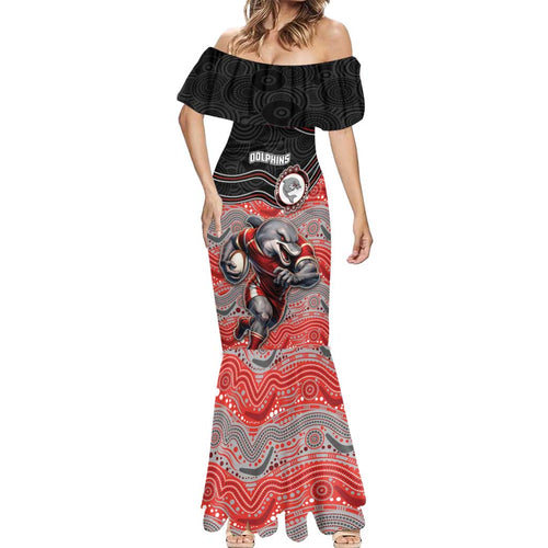 Custom Dolphins Mermaid Dress Fish Mascot With Aboriginal Indigenous