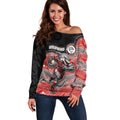 Custom Dolphins Off Shoulder Sweater Fish Mascot With Aboriginal Indigenous