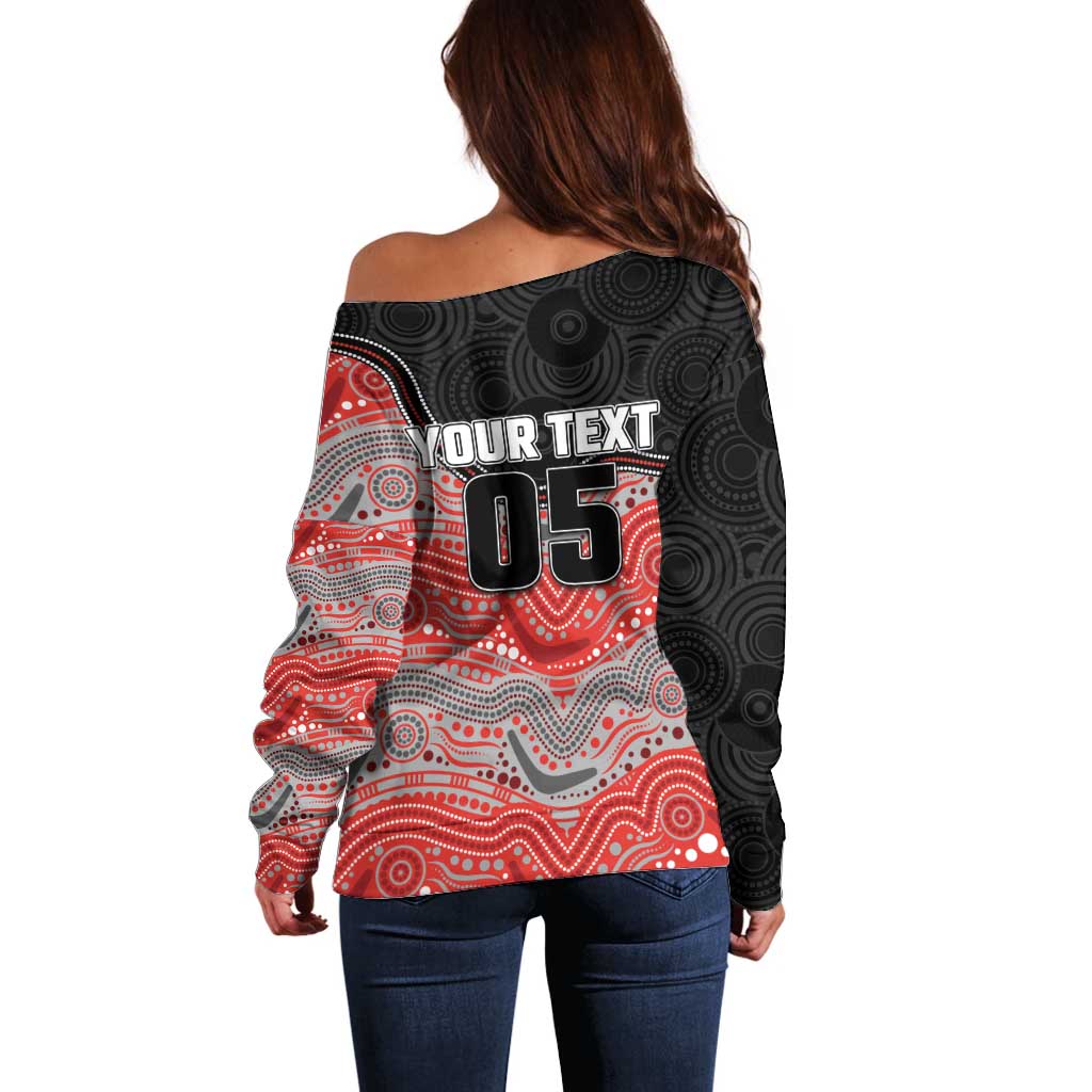 Custom Dolphins Off Shoulder Sweater Fish Mascot With Aboriginal Indigenous
