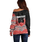 Custom Dolphins Off Shoulder Sweater Fish Mascot With Aboriginal Indigenous