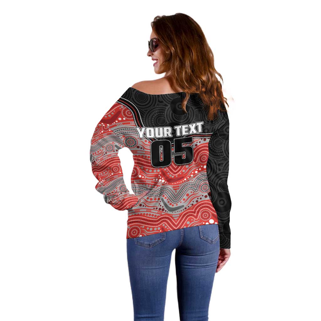 Custom Dolphins Off Shoulder Sweater Fish Mascot With Aboriginal Indigenous