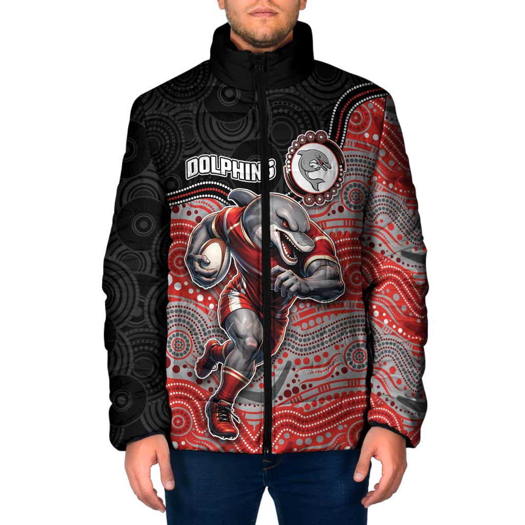 Custom Dolphins Padded Jacket Fish Mascot With Aboriginal Indigenous
