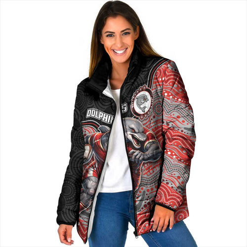 Custom Dolphins Padded Jacket Fish Mascot With Aboriginal Indigenous