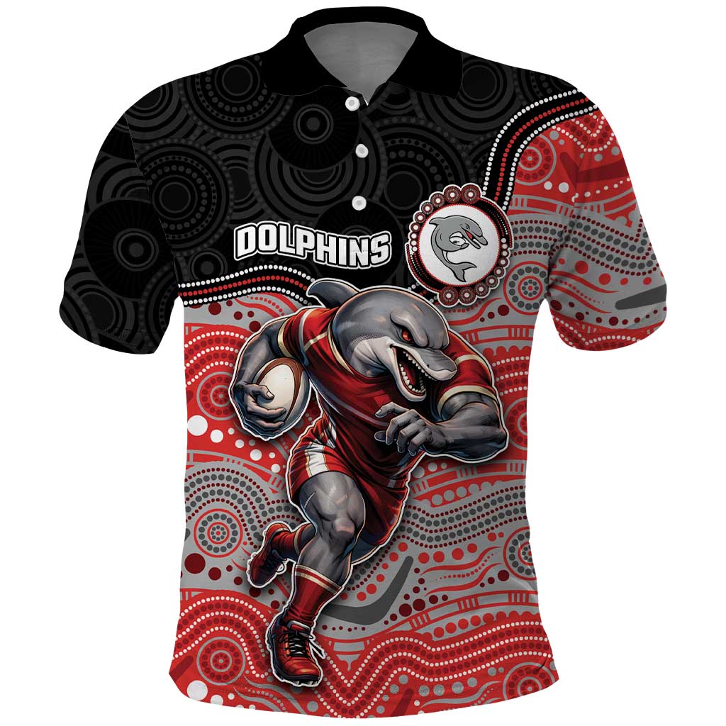 Custom Dolphins Polo Shirt Fish Mascot With Aboriginal Indigenous