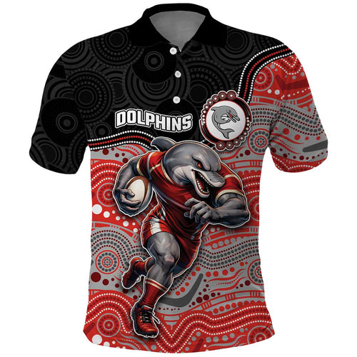 Custom Dolphins Polo Shirt Fish Mascot With Aboriginal Indigenous