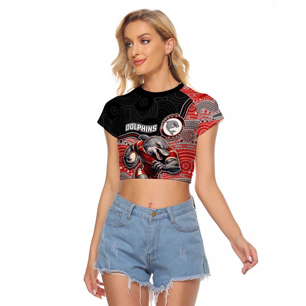 Custom Dolphins Raglan Cropped T Shirt Fish Mascot With Aboriginal Indigenous