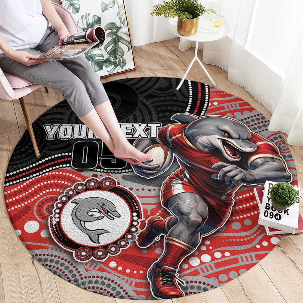 Custom Dolphins Round Carpet Fish Mascot With Aboriginal Indigenous