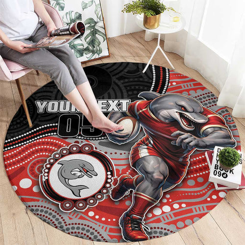 Custom Dolphins Round Carpet Fish Mascot With Aboriginal Indigenous