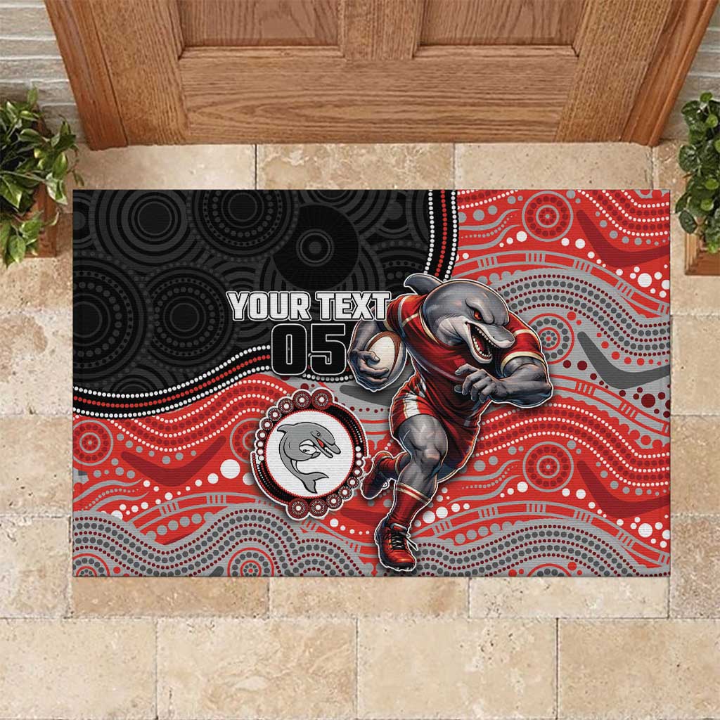 Custom Dolphins Rubber Doormat Fish Mascot With Aboriginal Indigenous