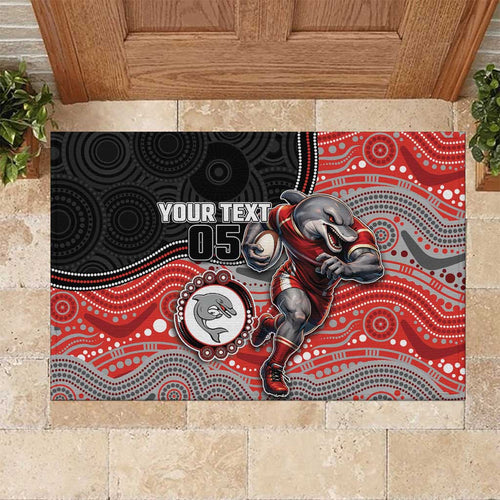 Custom Dolphins Rubber Doormat Fish Mascot With Aboriginal Indigenous