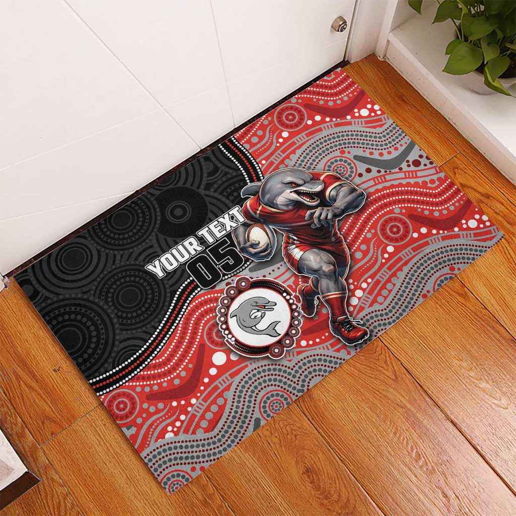 Custom Dolphins Rubber Doormat Fish Mascot With Aboriginal Indigenous