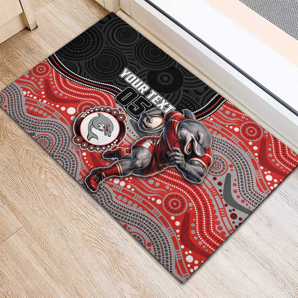 Custom Dolphins Rubber Doormat Fish Mascot With Aboriginal Indigenous