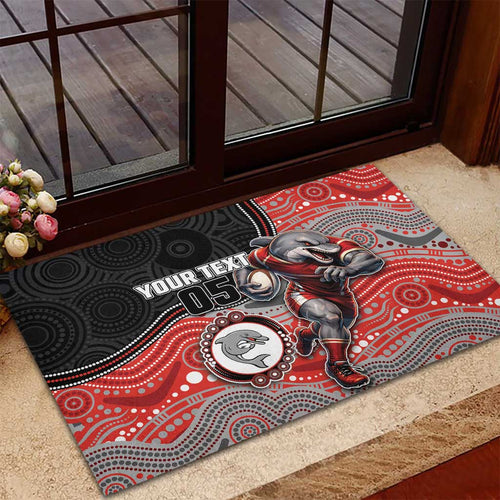 Custom Dolphins Rubber Doormat Fish Mascot With Aboriginal Indigenous