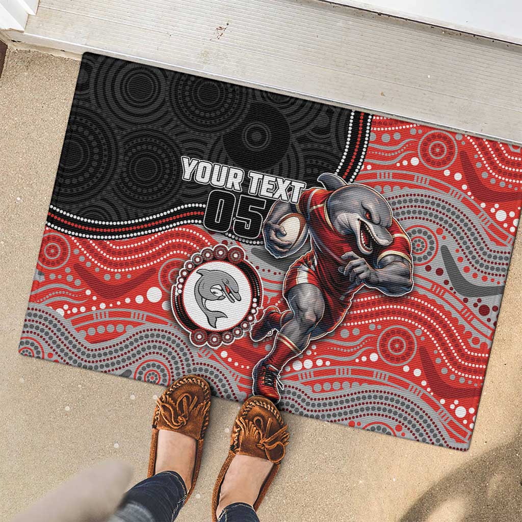 Custom Dolphins Rubber Doormat Fish Mascot With Aboriginal Indigenous