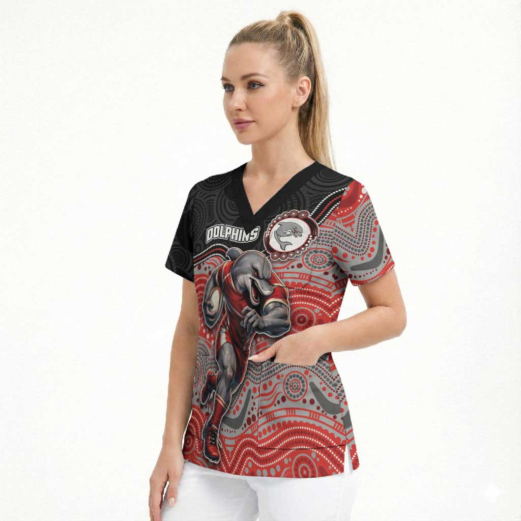 Custom Dolphins Scrub Top Fish Mascot With Aboriginal Indigenous