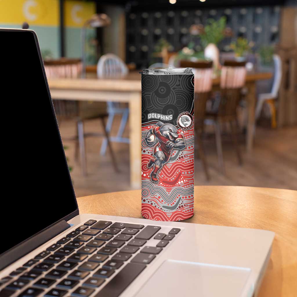 Custom Dolphins Skinny Tumbler Fish Mascot With Aboriginal Indigenous
