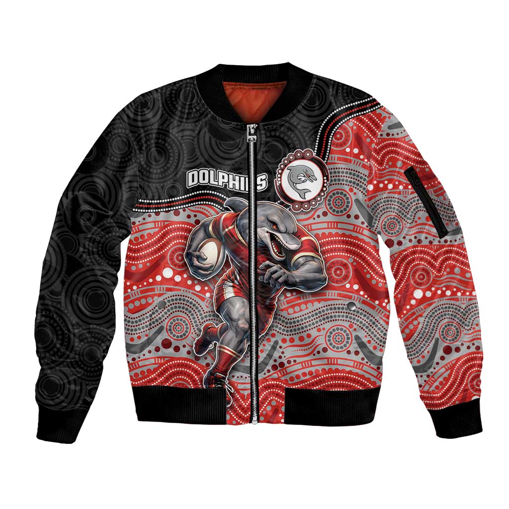 Custom Dolphins Sleeve Zip Bomber Jacket Fish Mascot With Aboriginal Indigenous