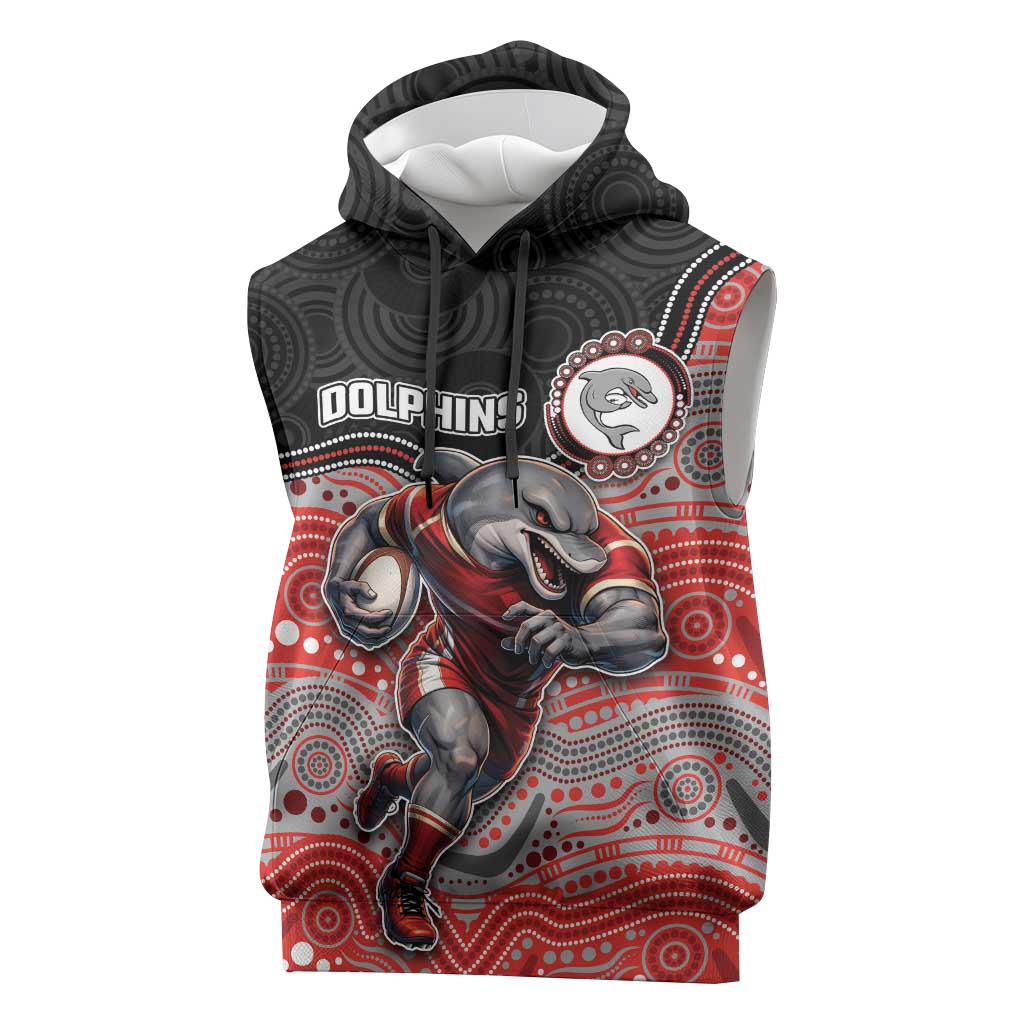Custom Dolphins Sleeveless Hoodie Fish Mascot With Aboriginal Indigenous