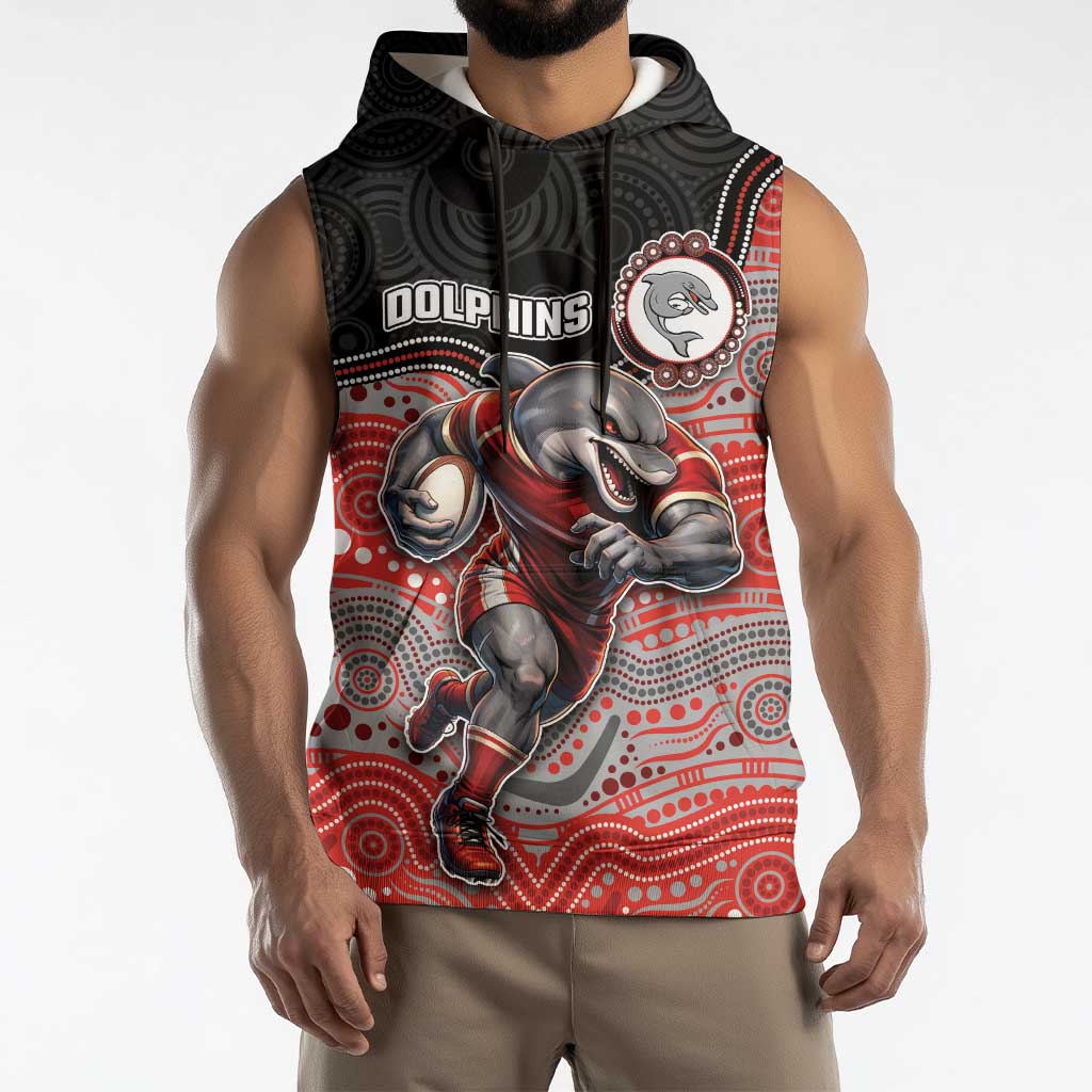 Custom Dolphins Sleeveless Hoodie Fish Mascot With Aboriginal Indigenous