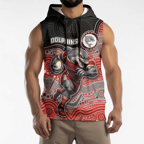 Custom Dolphins Sleeveless Hoodie Fish Mascot With Aboriginal Indigenous