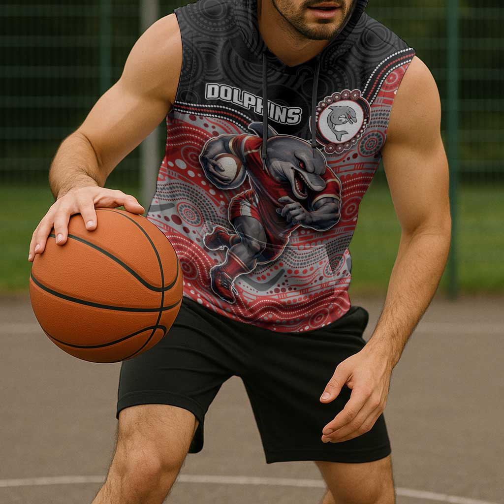 Custom Dolphins Sleeveless Hoodie Fish Mascot With Aboriginal Indigenous