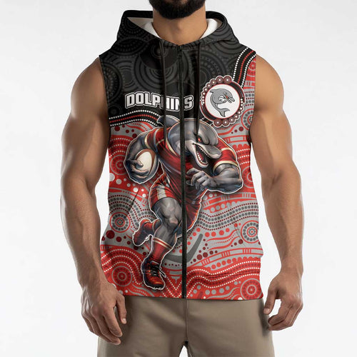 Custom Dolphins Sleeveless Zip Hoodie Fish Mascot With Aboriginal Indigenous