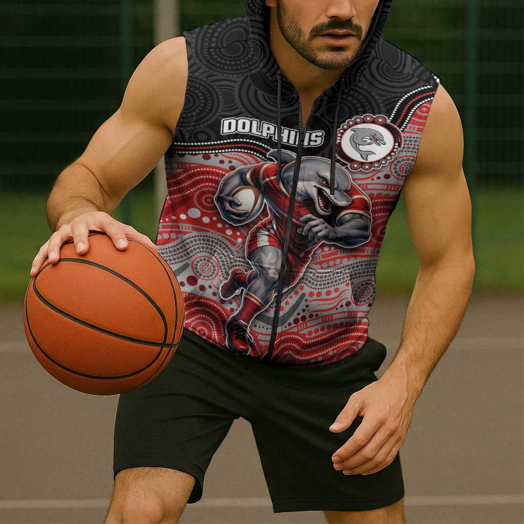 Custom Dolphins Sleeveless Zip Hoodie Fish Mascot With Aboriginal Indigenous